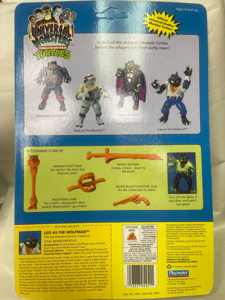 TMNT Leo as The Wolfman Carded Vintage Action Figure 1993