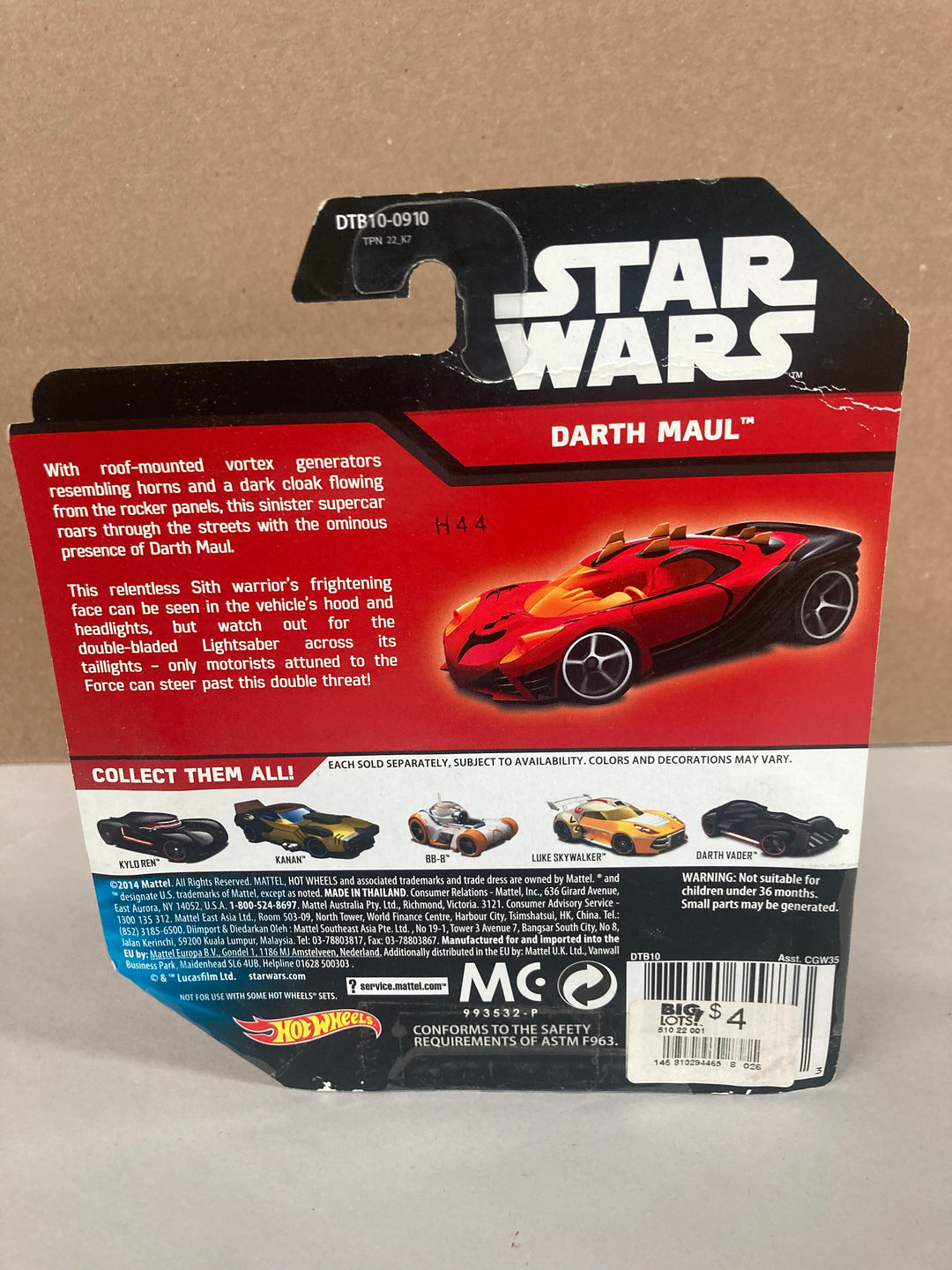 Star Wars Hot Wheels Darth Maul car Mattel 2014