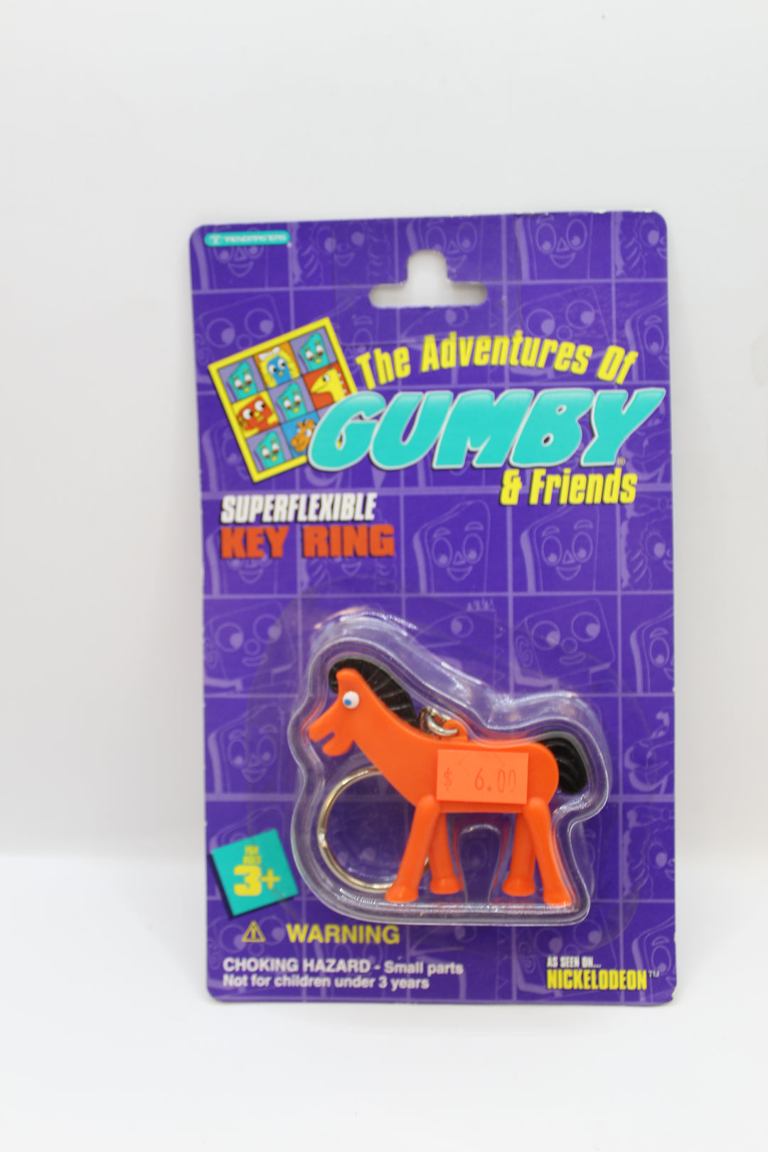 1995 Trendmasters Adventures of Gumby & Friends Pokey Super flexible Key Ring, Gumby, Keychain 