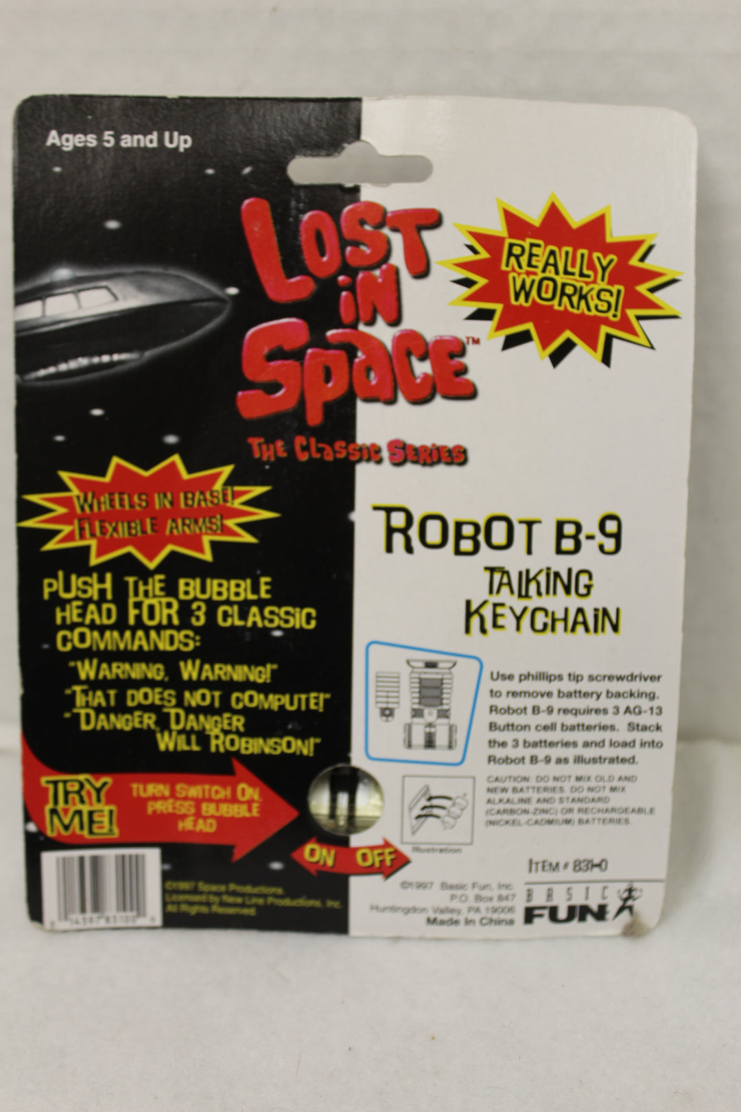 1997 Basic Fun Inc. Lost In Space Robot B-9 Talking Keychain