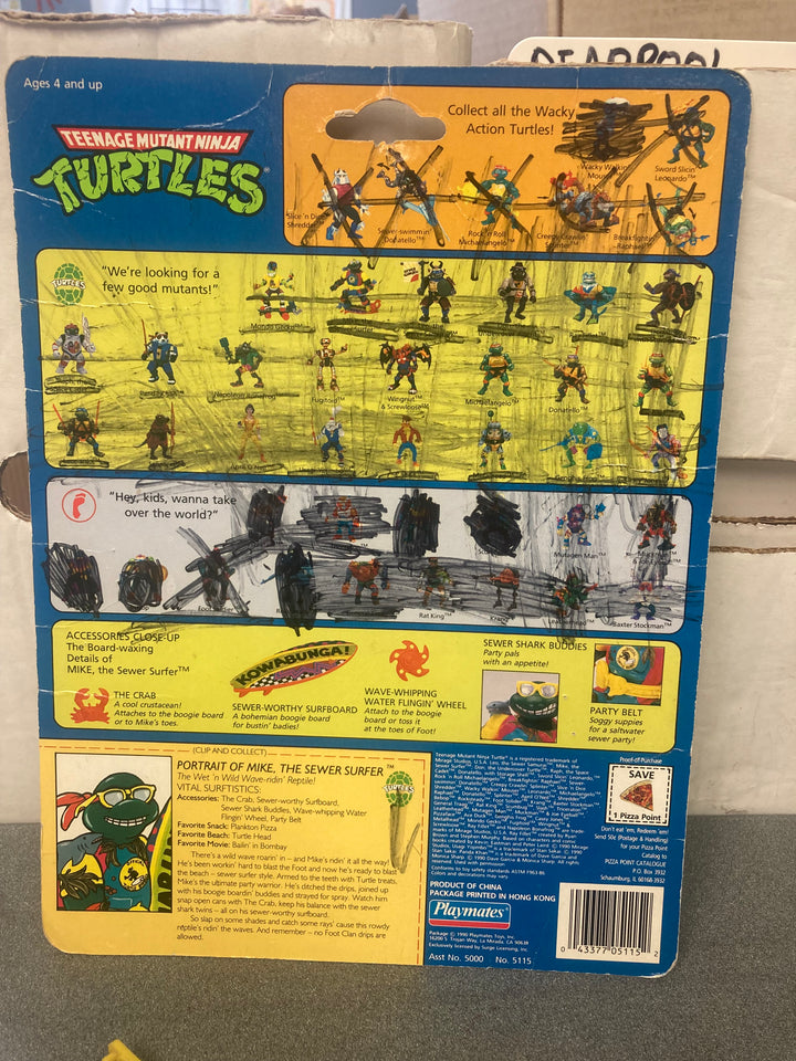 TMNT Mike the Sewer Surfer complete with card playmates 1991