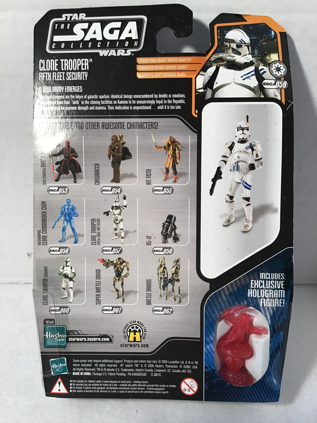 Star Wars III Revenge of the Sith Clone Trooper Fifth Fleet Security #059 Saga Collection w/ Hologram Figure MOC