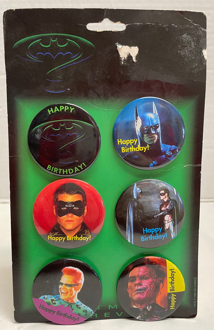 Batman Forever Set of 6 Happy Birthday Round Buttons New on Card DC Comics 1995
